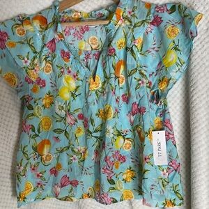 77 Park Floral Citrus Print Blouse Top